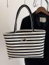 Striped Pattern Shoulder Tote Bag