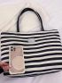 Striped Pattern Shoulder Tote Bag