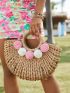 Pom Pom Decor Straw Bag