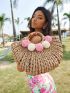 Pom Pom Decor Straw Bag