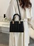 Geometric Embossed Double Handle Square Bag