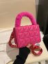 Mini Neon Pink Quilted Fluffy Handle Square Bag