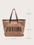 Letter Graphic Contrast Binding Shoulder Tote Bag