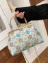 Geometric Pattern Kiss Lock Chain Satchel Bag, Mothers Day Gift For Mom