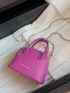 Mini Neon Pink Litchi Embossed Chain Dome Bag