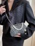 Rhinestone & Faux Pearl Decor Kiss Lock Chain Evening Bag