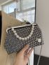 Rhinestone & Faux Pearl Decor Kiss Lock Chain Evening Bag