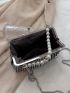 Rhinestone & Faux Pearl Decor Kiss Lock Chain Evening Bag