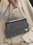 Rhinestone & Faux Pearl Decor Kiss Lock Chain Evening Bag