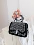 Mini Studded Decor Twist Lock Flap Square Bag