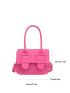 Mini Neon Pink Buckle Decor Flap Square Bag