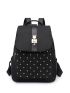 Quilted Pattern Studded Decor Flap Backpack