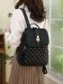 Quilted Pattern Studded Decor Flap Backpack