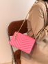 Mini Neon Pink Chevron Quilted Flap Chain Square Bag