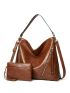 Litchi Embossed Vintage Design Hobo Bag With Wristlet Bag