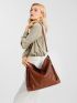 Litchi Embossed Vintage Design Hobo Bag With Wristlet Bag