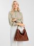 Litchi Embossed Vintage Design Hobo Bag With Wristlet Bag