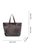 Letter Graphic Shoulder Tote Bag