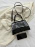 Crocodile Embossed Square Bag Small Black