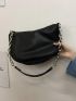 Minimalist Chain Hobo Bag, New Fashion Chain Strap Shoulder Bag For Women Semilunar Black PU Handbag