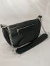 Minimalist Chain Hobo Bag, New Fashion Chain Strap Shoulder Bag For Women Semilunar Black PU Handbag