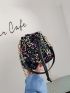 Mini Sequin Decor Drawstring Bucket Bag