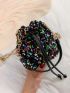 Mini Sequin Decor Drawstring Bucket Bag