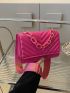 Mini Neon Pink Chevron Quilted Chain Decor Flap Square Bag