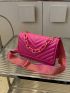 Mini Neon Pink Chevron Quilted Chain Decor Flap Square Bag