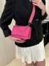 Mini Neon Pink Chevron Quilted Chain Decor Flap Square Bag