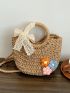 Flower & Twilly Scarf Decor Straw Bag