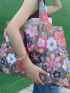 Floral Graphic Shopper Shoulder Tote Bag, Portable Lightweight Handbag, Large Capacity Shopping Bag