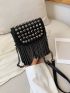 Mini Studded & Fringe Decor Flap Square Bag