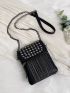 Mini Studded & Fringe Decor Flap Square Bag