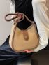 Contrast Binding Button Decor Hobo Bag