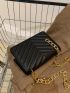 Chevron Quilted Chain Flap Square Bag