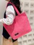 Letter Patch Decor Corduroy Shoulder Tote Bag