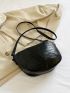 Crocodile Embossed Buckle Decor Saddle Bag