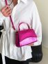 Neon Pink Snakeskin Embossed Flap Square Bag