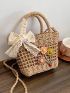 Mini Flower & Bow Decor Straw Bag