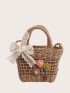 Mini Flower & Bow Decor Straw Bag