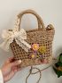 Mini Flower & Bow Decor Straw Bag