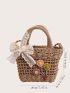 Mini Flower & Bow Decor Straw Bag