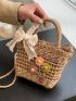 Mini Flower & Bow Decor Straw Bag