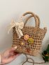 Mini Flower & Bow Decor Straw Bag