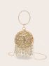 Mini Rhinestone Decor Top Ring Circle Bag