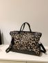 Leopard Pattern Studded Decor Top Handle Bag