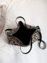 Leopard Pattern Studded Decor Top Handle Bag