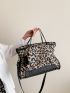 Leopard Pattern Studded Decor Top Handle Bag