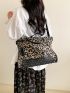 Leopard Pattern Studded Decor Top Handle Bag